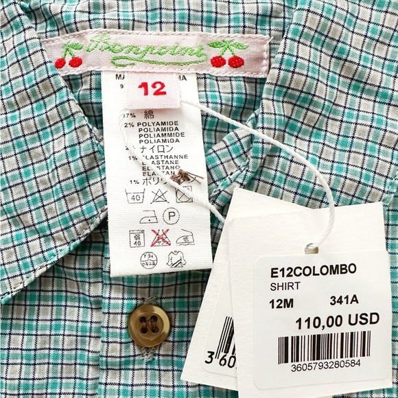Bonpoint | Infant Short Sleeve Button Down Shirt 🍒 - Picture 2 of 6